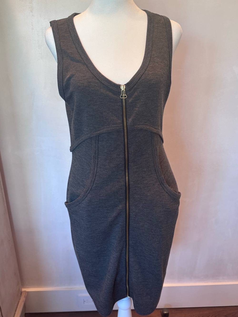 Alexander Wang Gray Zip-Front Tank Dress